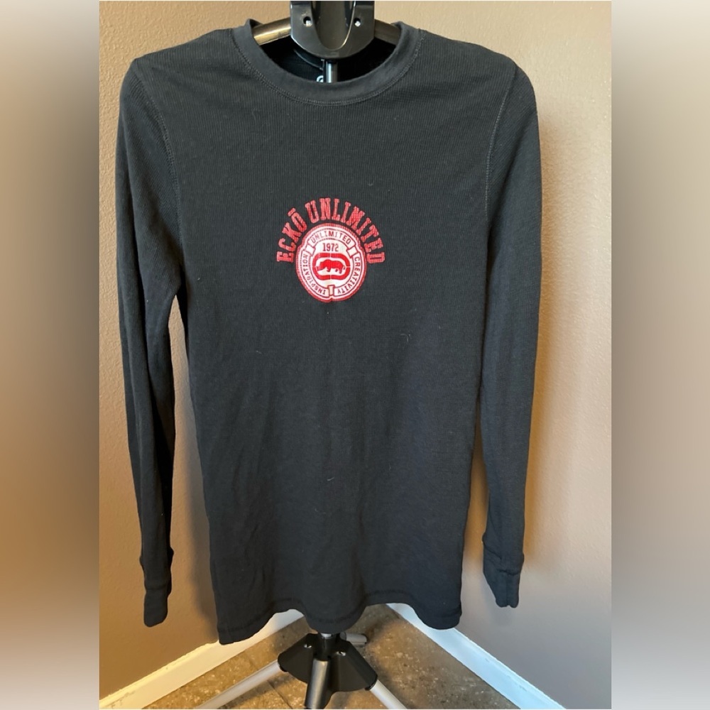 EUC Ecko Unltd Black Long Sleeve Shirt with Red Logo